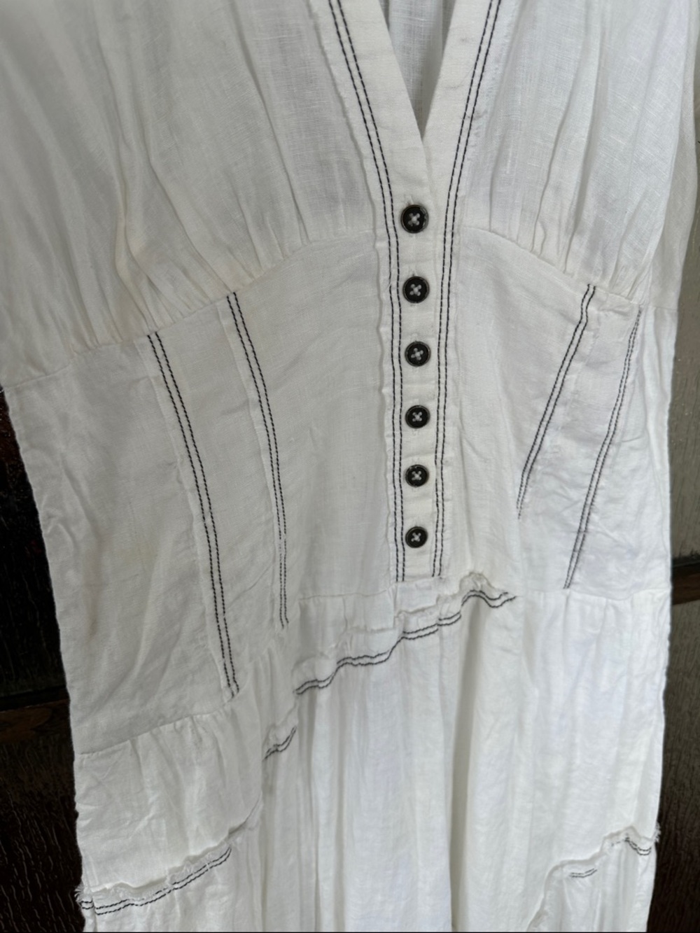 Anthropologie V-Neck Corset Midi Shirt Dress white W/black trim size Medium NWT - Picture 3 of 9